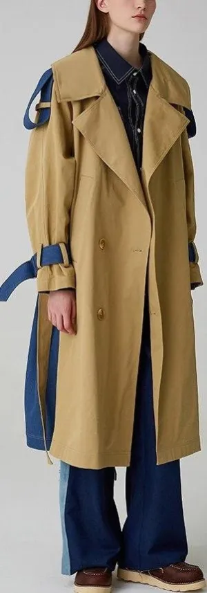 Color-Contrast Denim-Back Trench Coat *Low Stock*