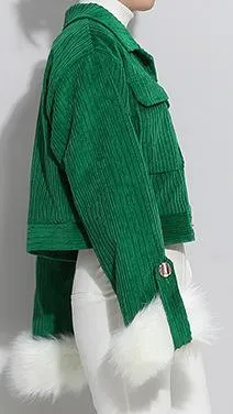 Corduroy Jacket with Fur Cuffs - Green or Pink