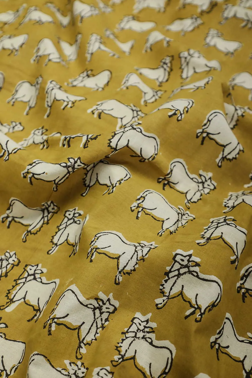 Cow - Yellow Bagru Cotton Fabric