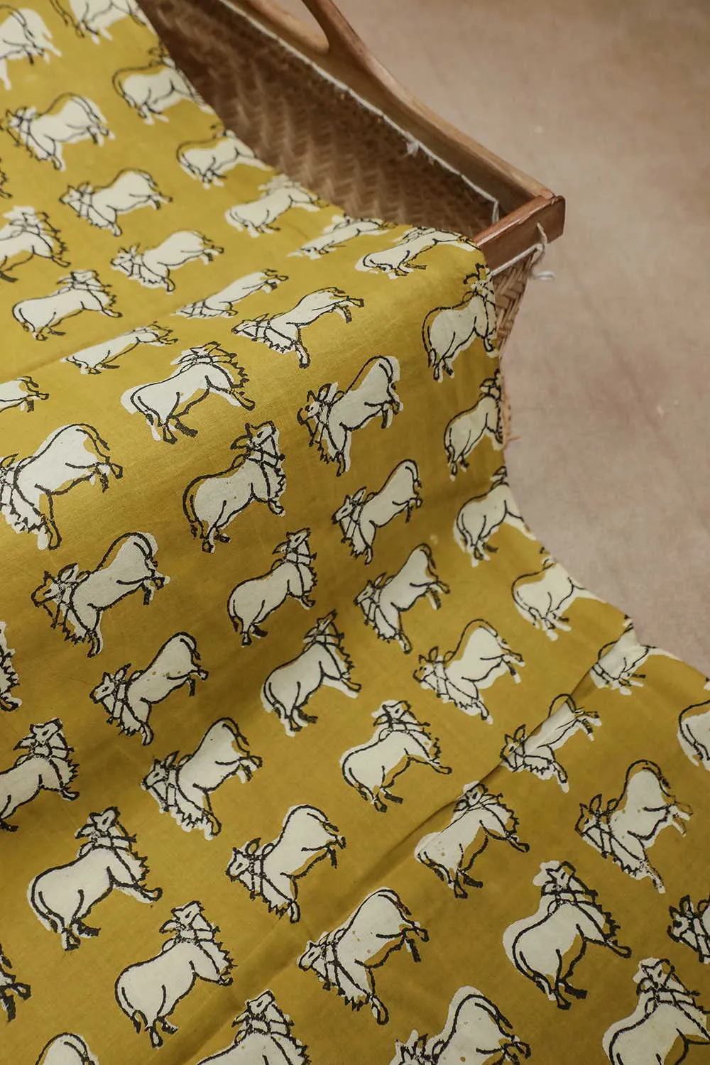 Cow - Yellow Bagru Cotton Fabric