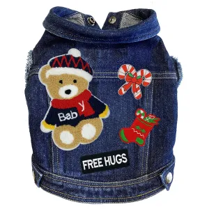 Custom Christmas Denim Dog Jacket Teddy Bear