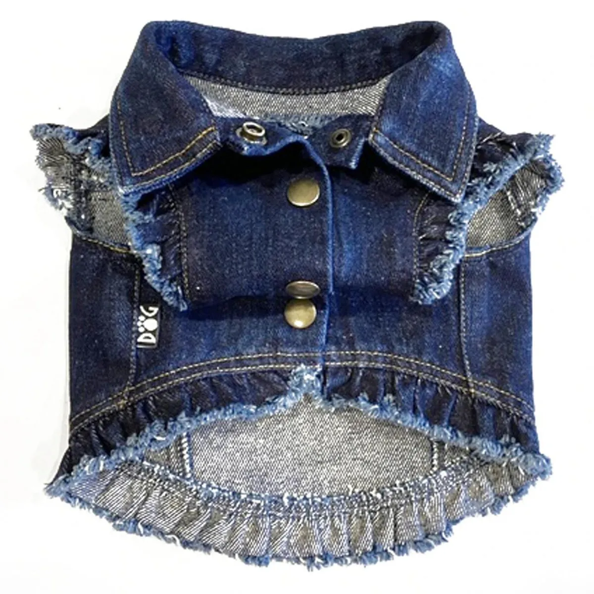 Custom Love Bling Denim Dog Jacket With Ruffles