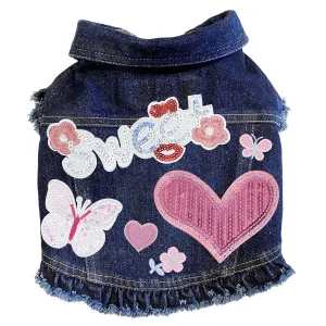 Custom Sweet Butterfly Denim Dog Jacket With Ruffles