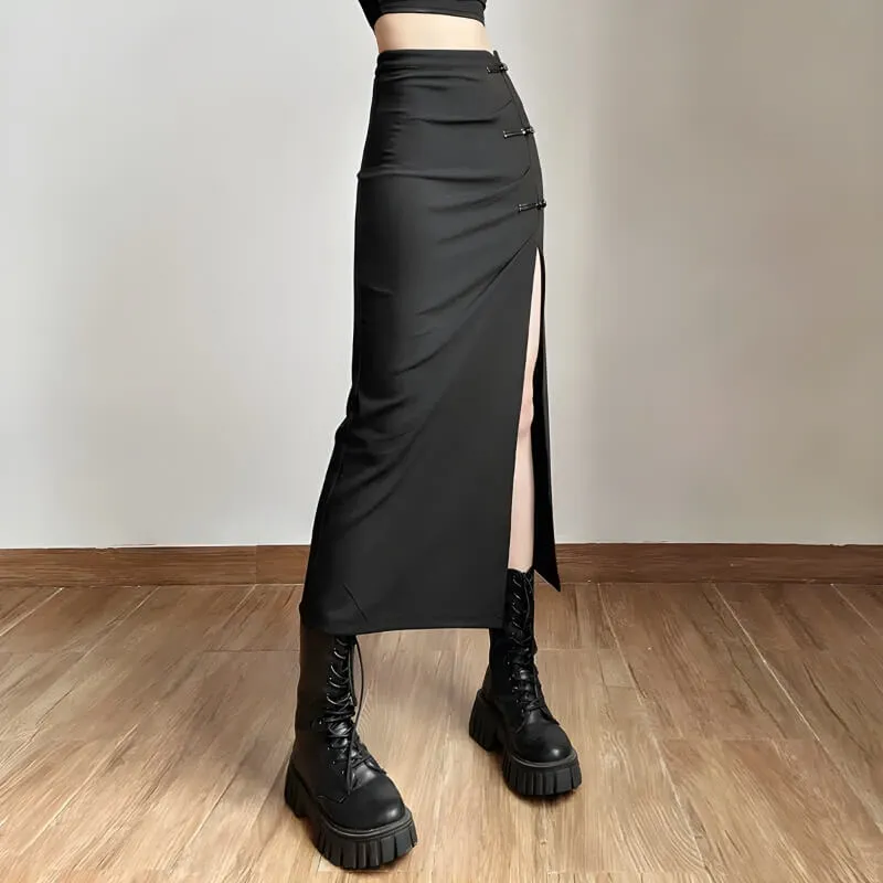 Dark Academia High Split Midi Skirt