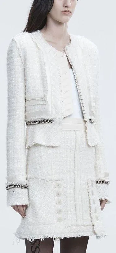 Deconstructed Tweed Jacket, White/Cream