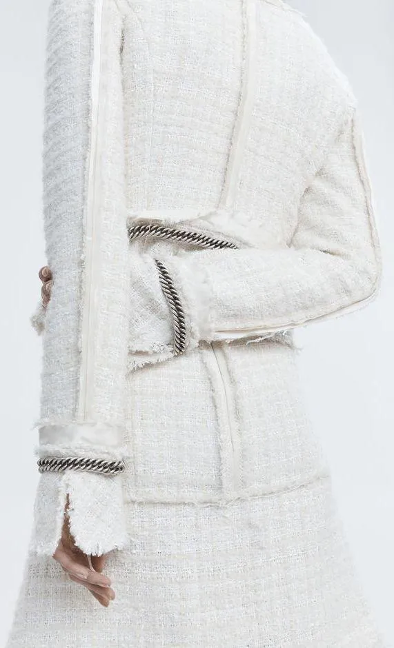 Deconstructed Tweed Jacket, White/Cream