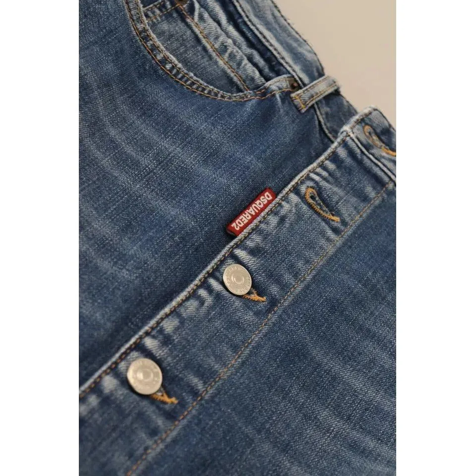 Dsquared² Blue Distressed High Waist Pencil Cut Denim Skirt