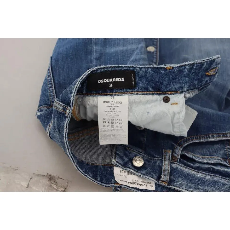 Dsquared² Blue Distressed High Waist Pencil Cut Denim Skirt