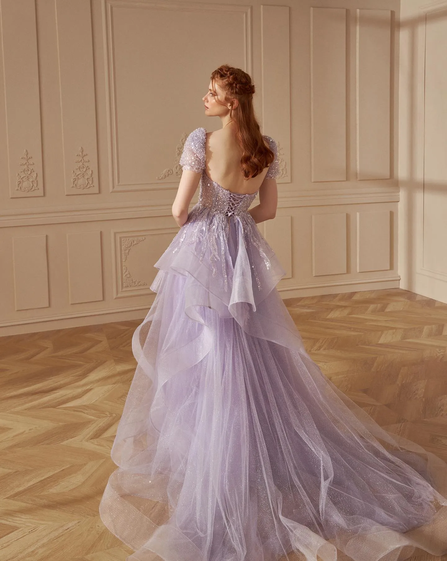 Elegant Beaded Lilac Ball Gown Evening Dress SS452