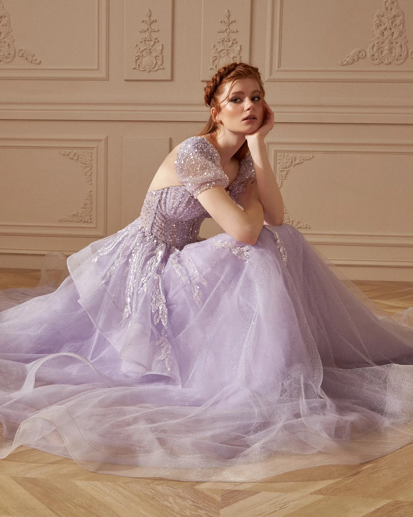 Elegant Beaded Lilac Ball Gown Evening Dress SS452