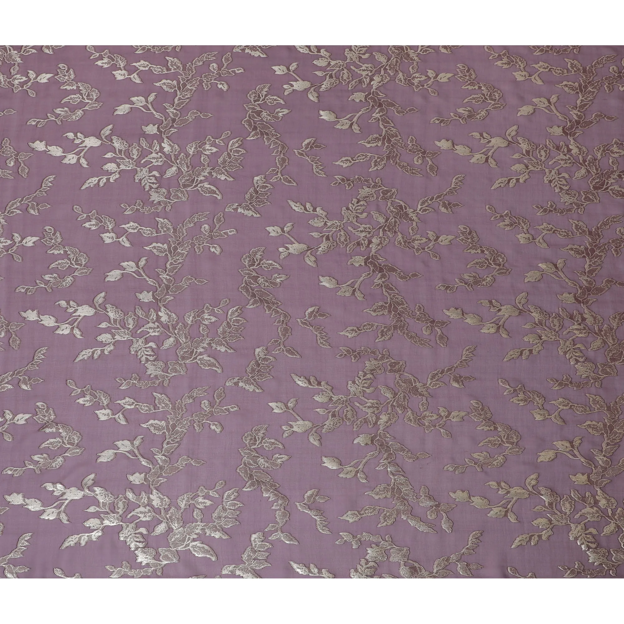 Elegant Mauve Silk Chiffon Fabric with Metallic Lurex Floral Design, 110 cm Width, South Korea-D19709