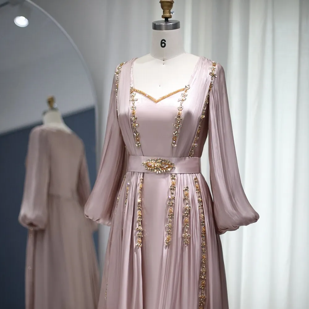 Elegant Rose Gold Long Sleeve Evening Dress SS441