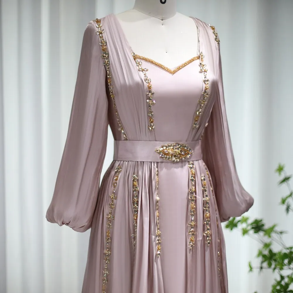 Elegant Rose Gold Long Sleeve Evening Dress SS441