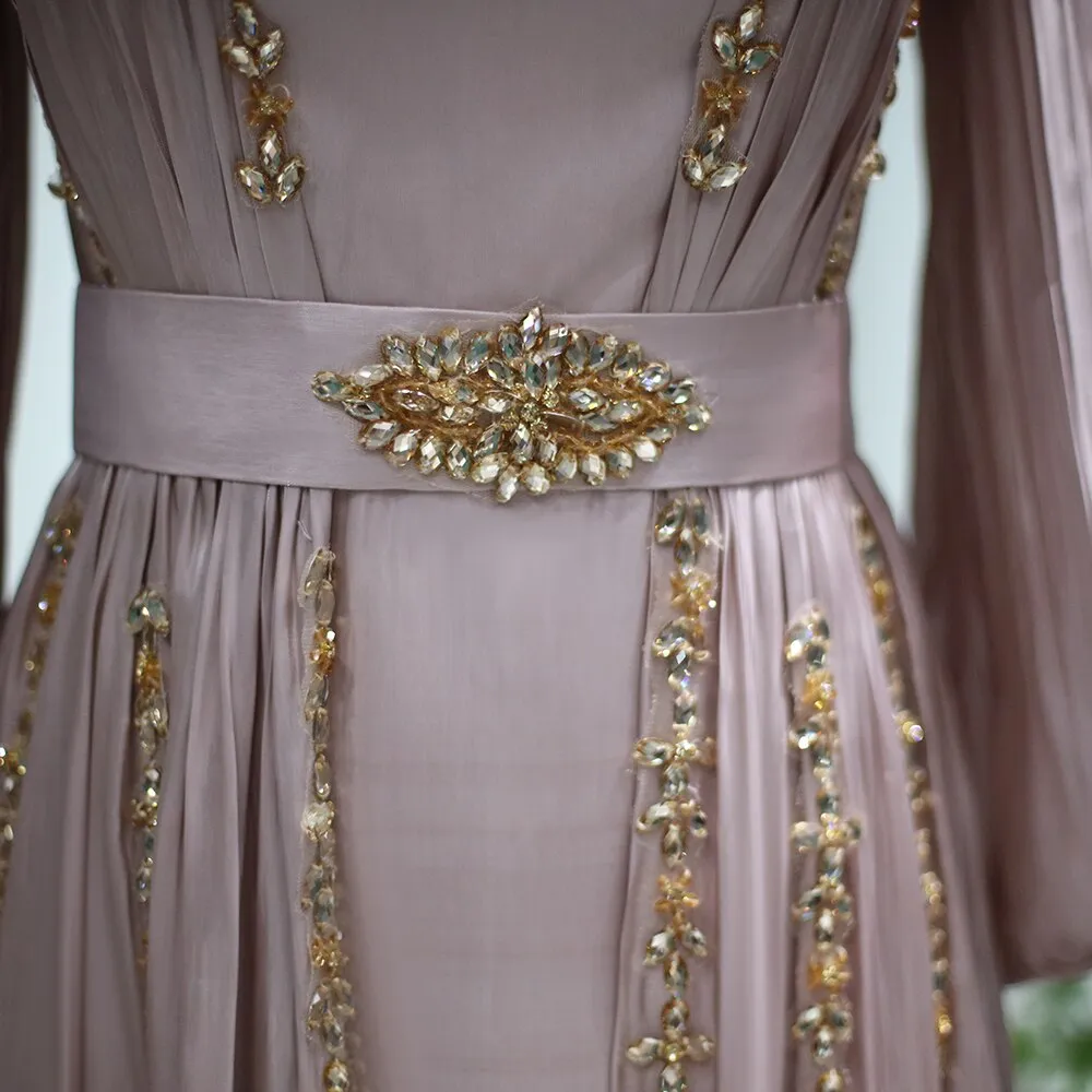 Elegant Rose Gold Long Sleeve Evening Dress SS441