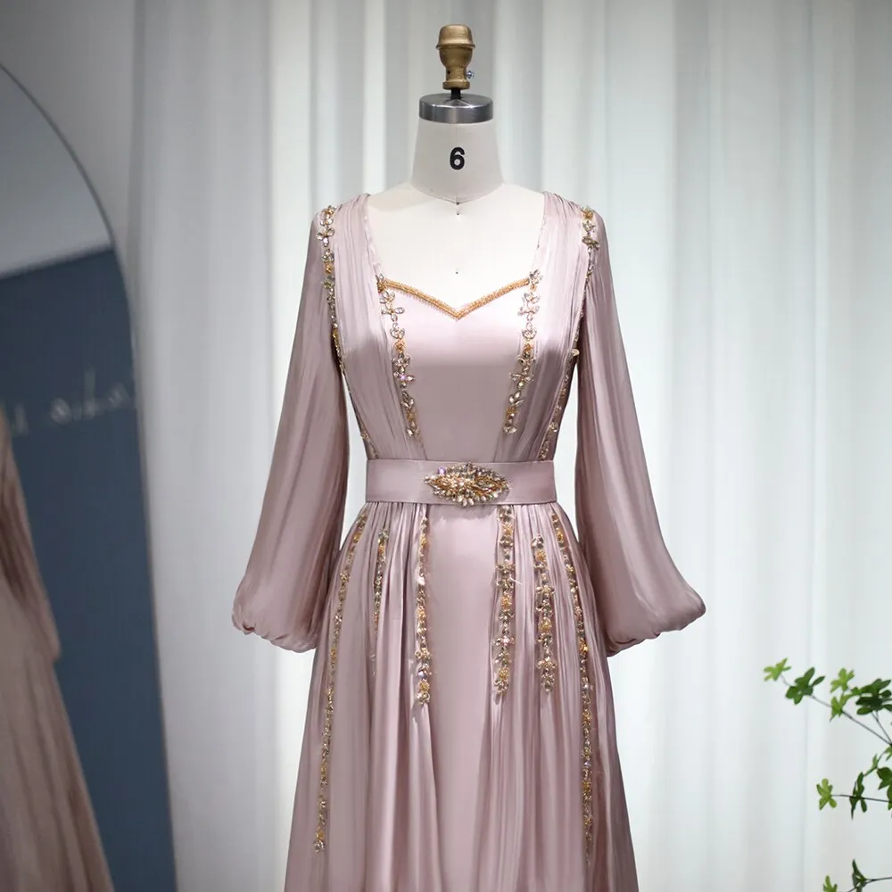 Elegant Rose Gold Long Sleeve Evening Dress SS441