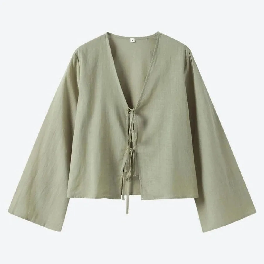 Elegant Tie-Front Long Sleeve Blouses