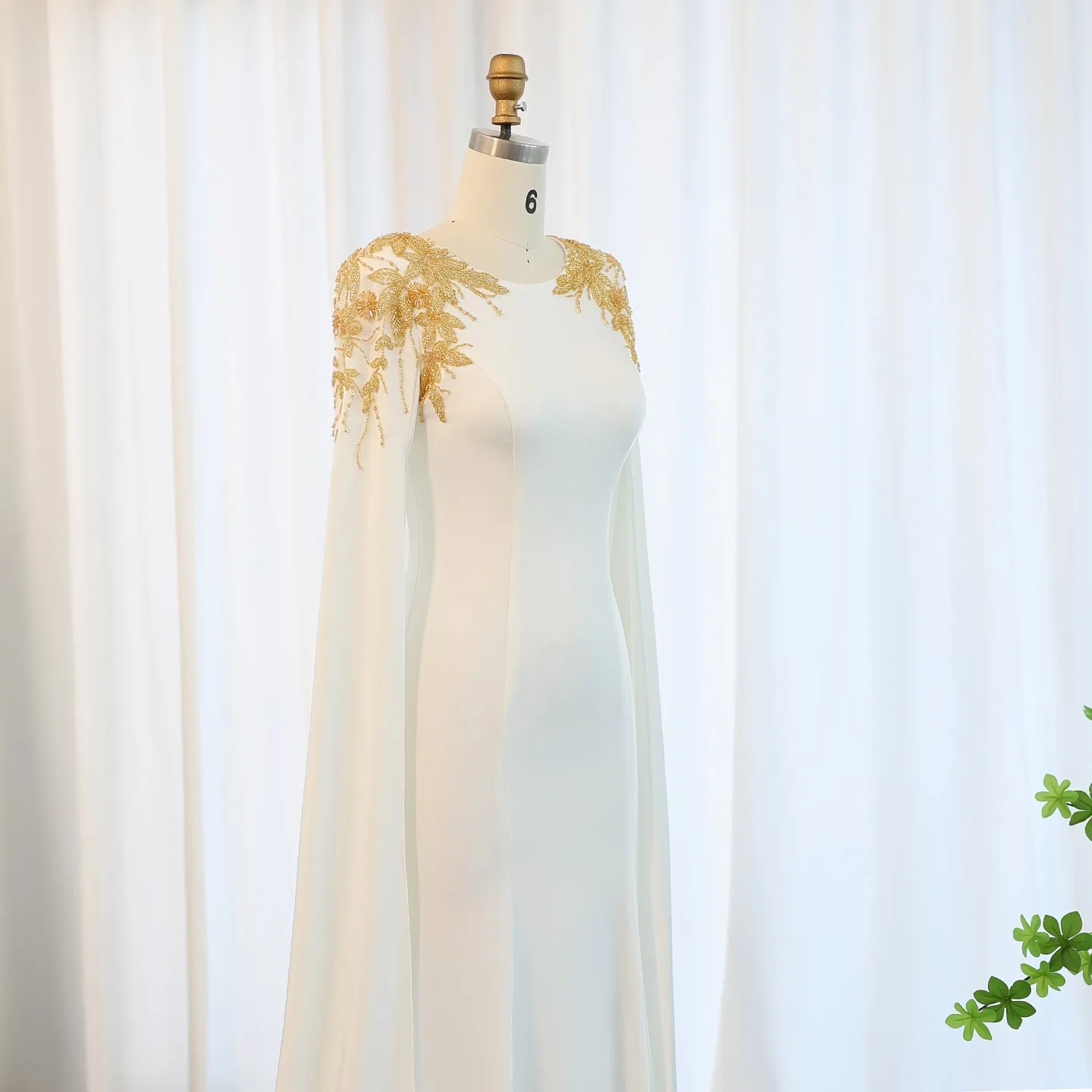 Elegant White Mermaid Evening Dress with Cape Sleeves SS285