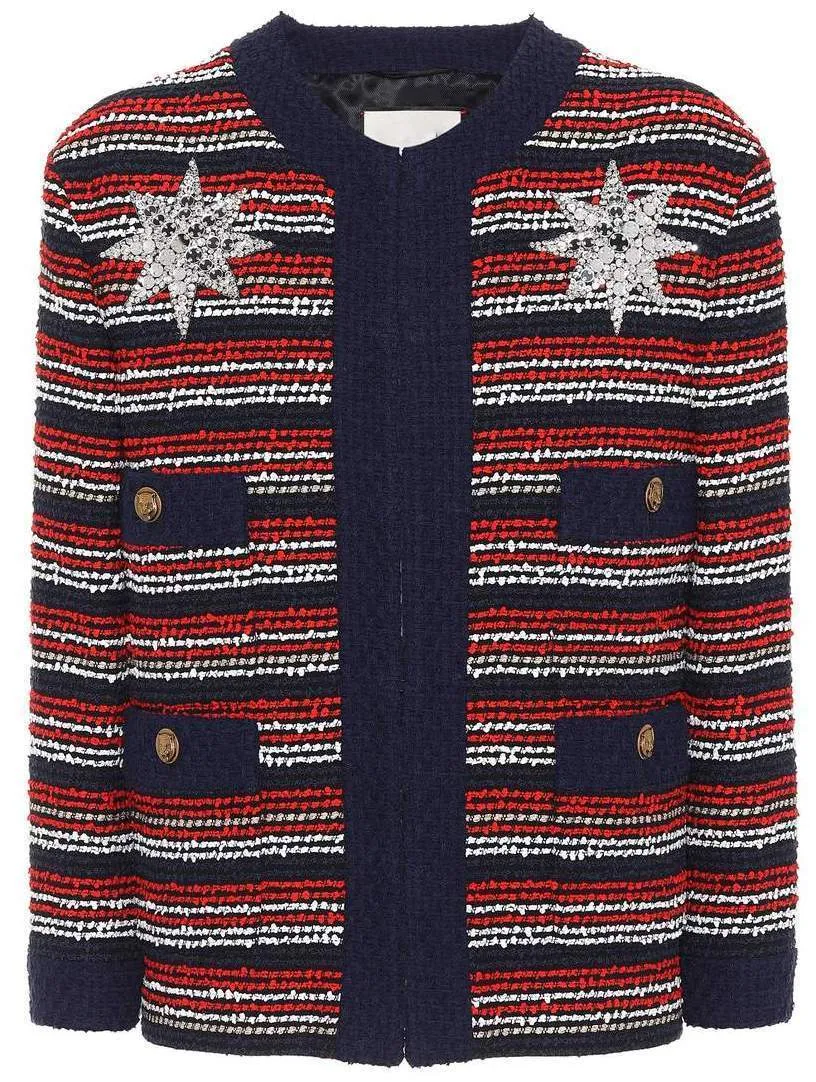 Embellished Striped Bouclé Jacket