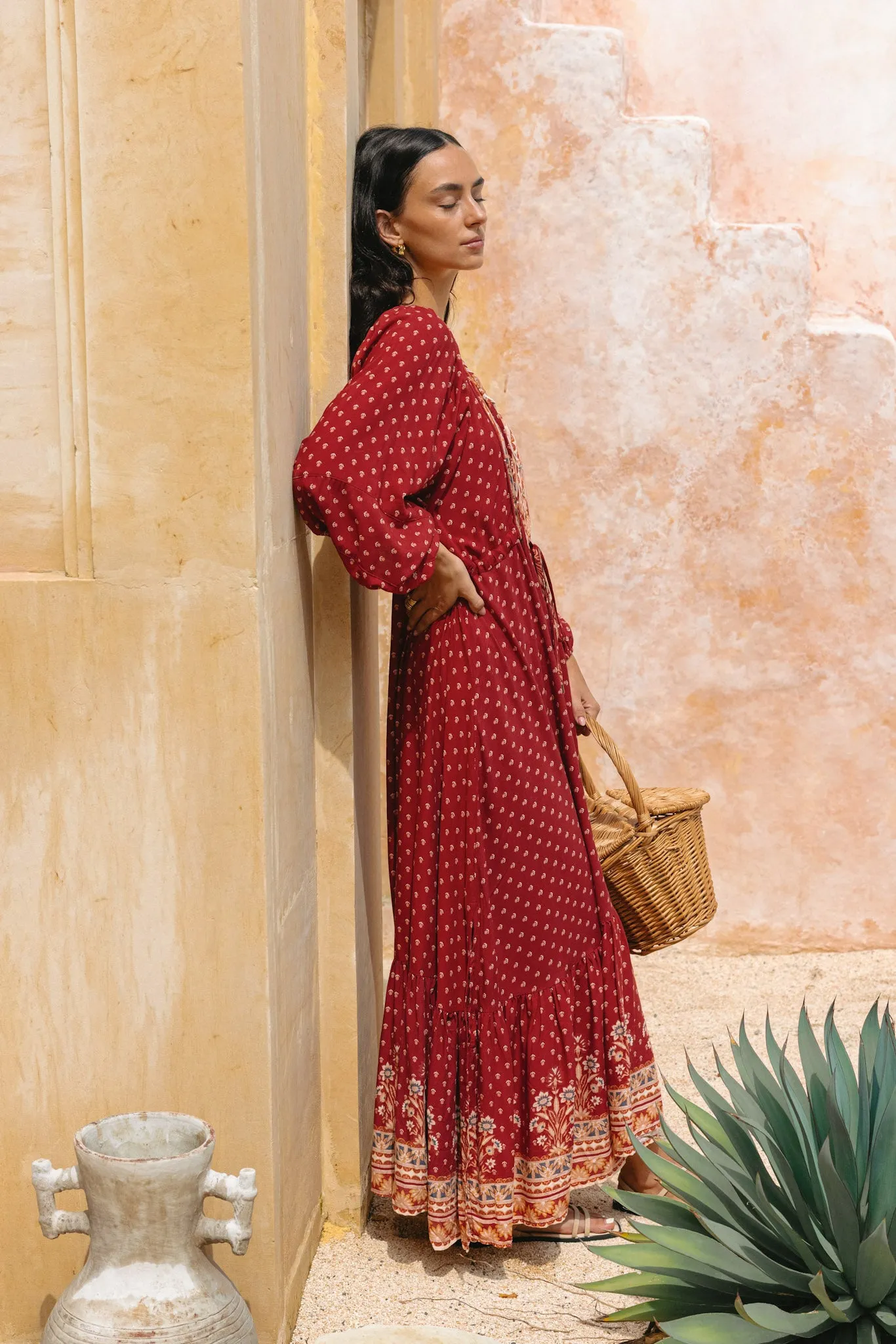 Ember Red Boho Button Down Maxi Dress