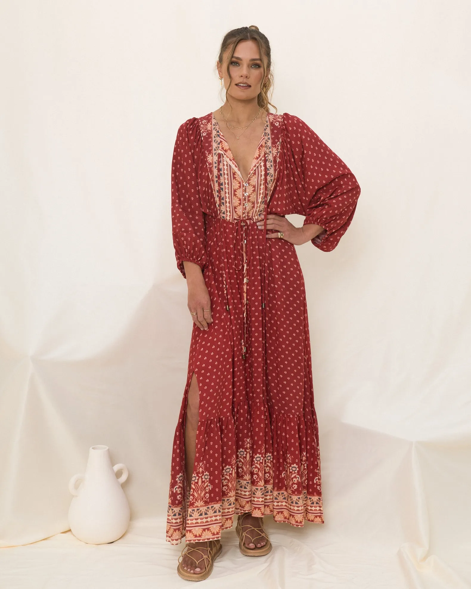 Ember Red Boho Button Down Maxi Dress