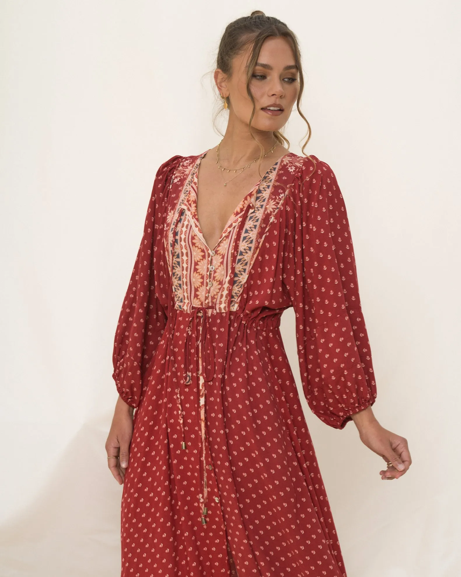 Ember Red Boho Button Down Maxi Dress