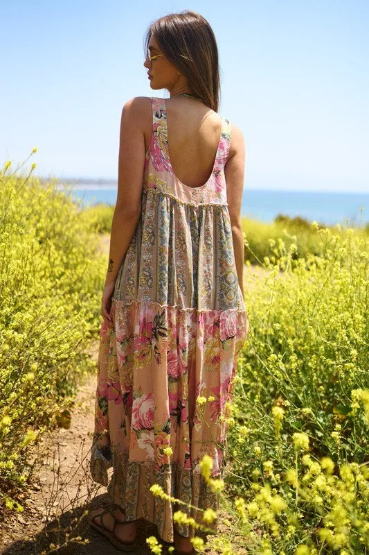 Floral Boho Stripe Mixed Maxi Dress