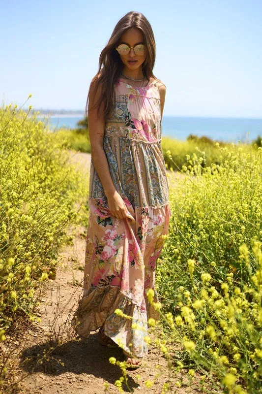 Floral Boho Stripe Mixed Maxi Dress