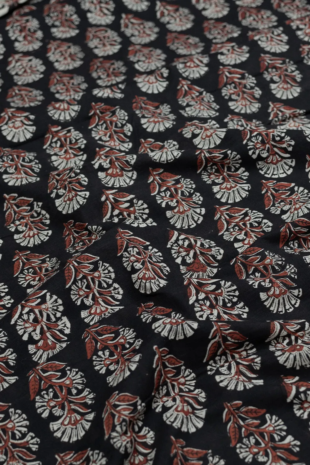 Floral Butta on Black Bagru Cotton Fabric