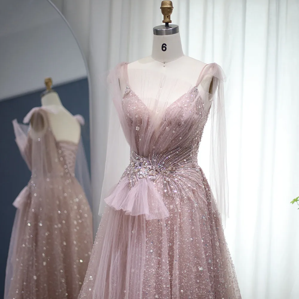 For Sale Luxury Blush Pink Spaghetti Evening Dress SS292