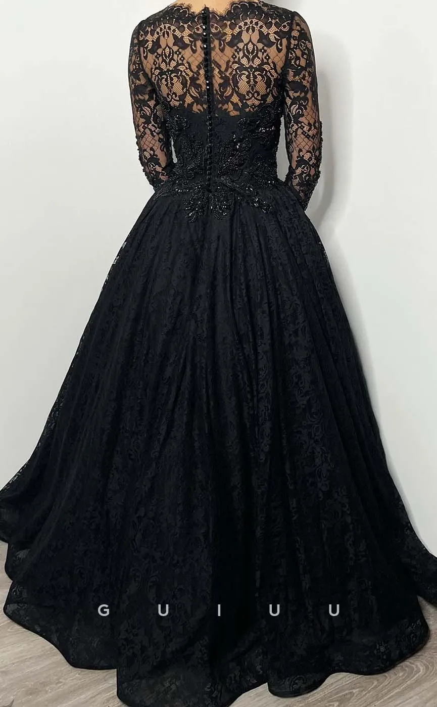 G3196 - Elegant & Luxurious A-Line Sweetheart Lace Beaded Long Formal Prom Dresses