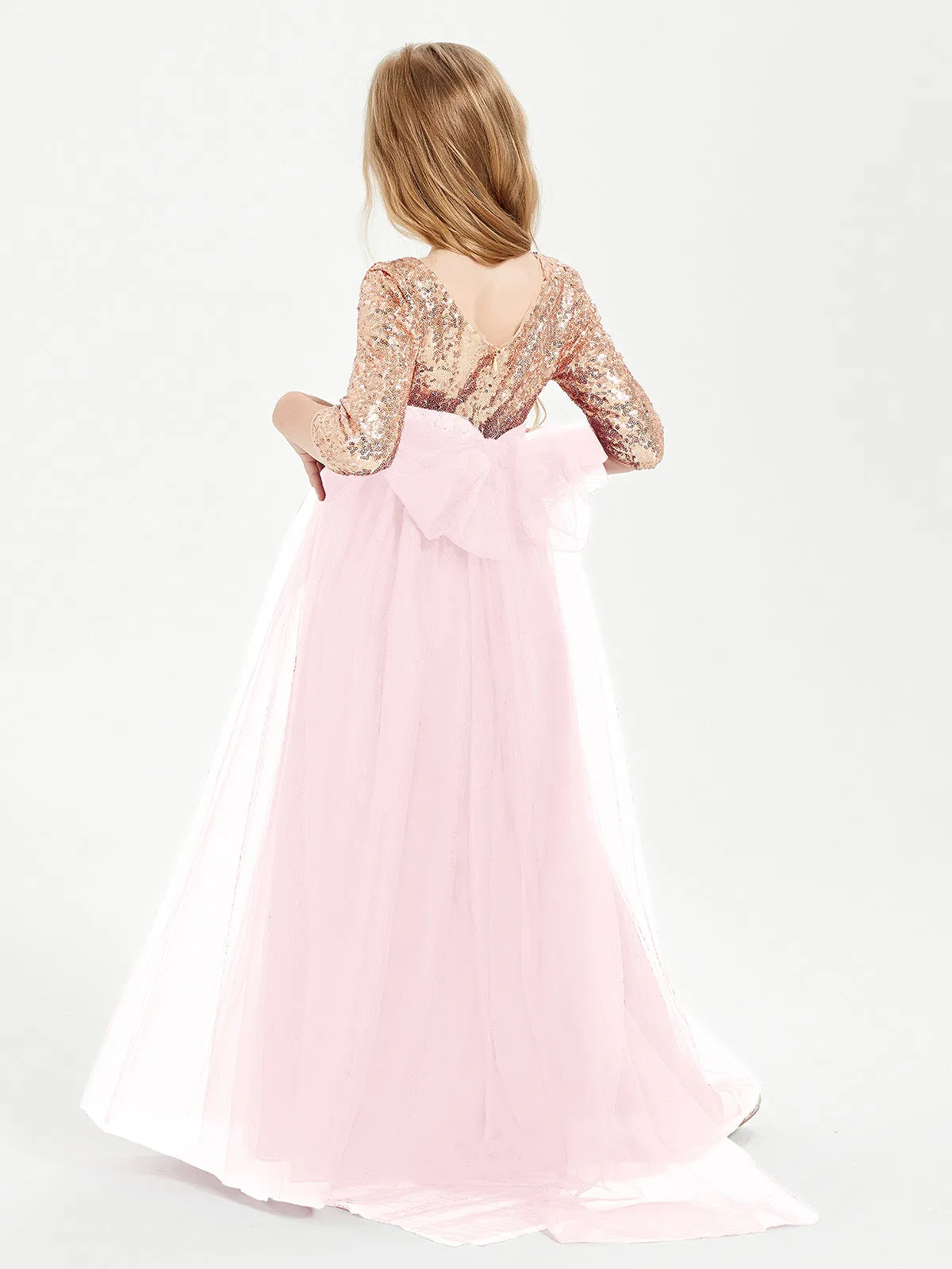 Glamorous Junior Bridesmaid Dresses Sequined Top Blushing Pink