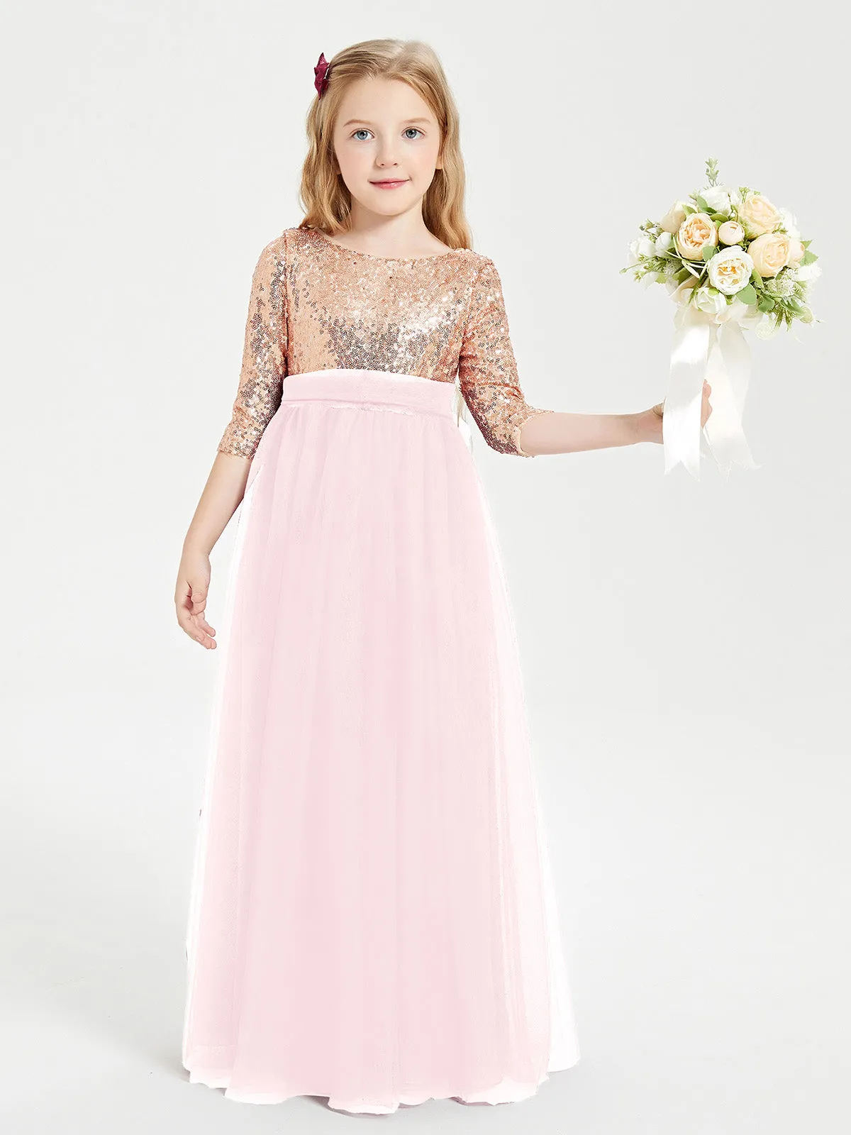 Glamorous Junior Bridesmaid Dresses Sequined Top Blushing Pink