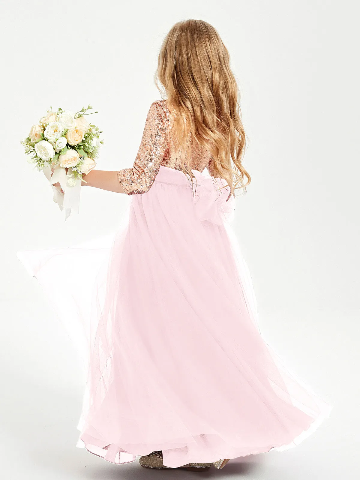 Glamorous Junior Bridesmaid Dresses Sequined Top Blushing Pink