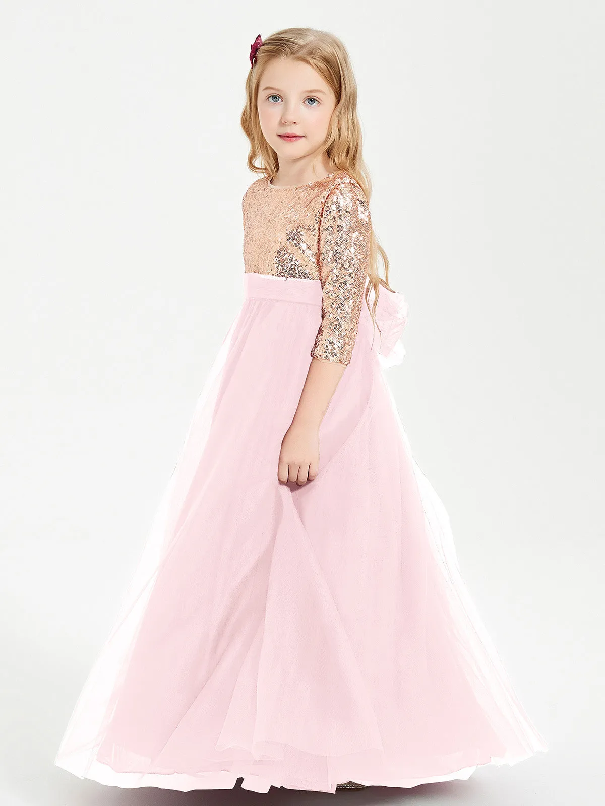 Glamorous Junior Bridesmaid Dresses Sequined Top Blushing Pink