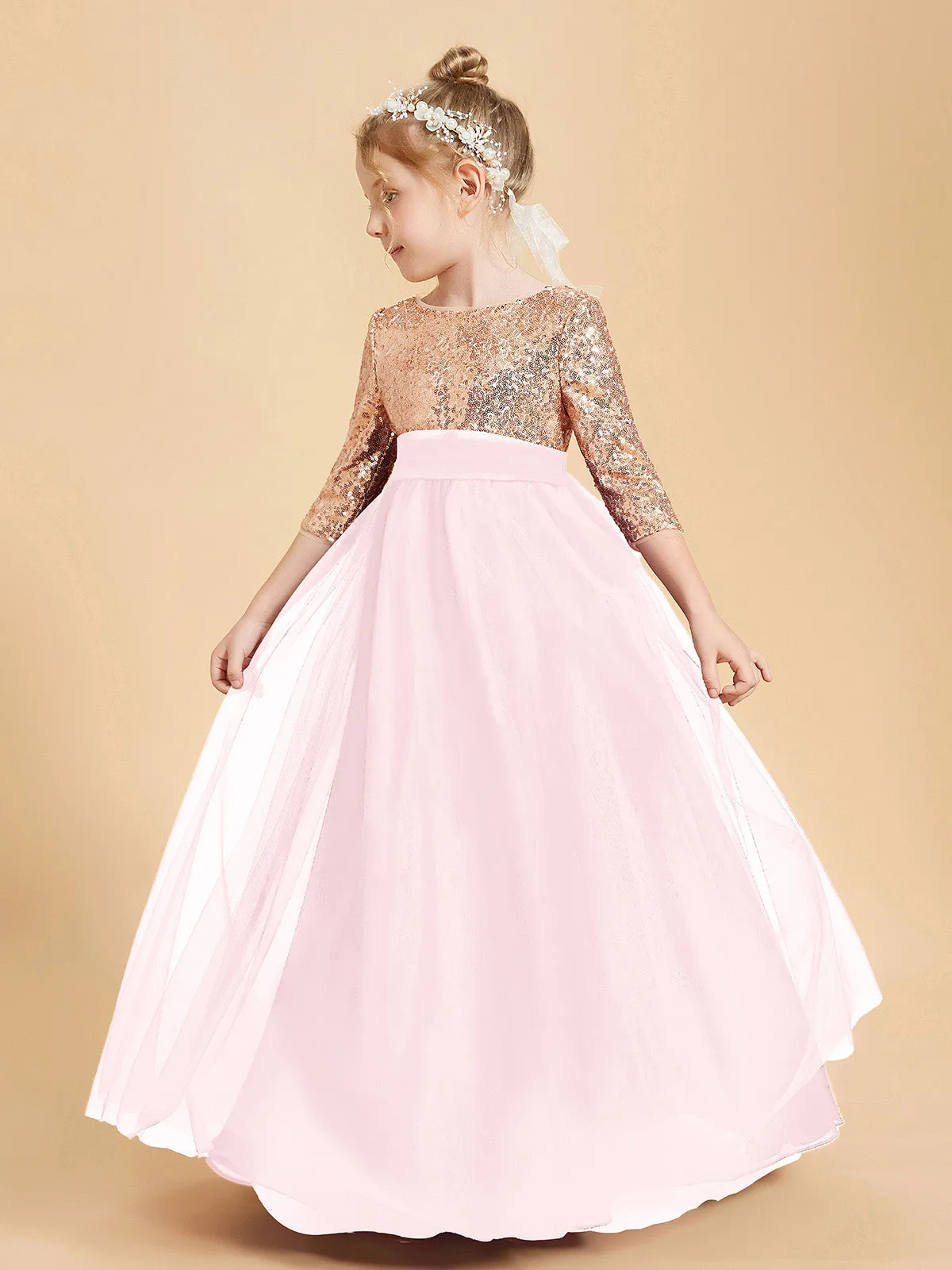 Glamorous Junior Bridesmaid Dresses Sequined Top Blushing Pink