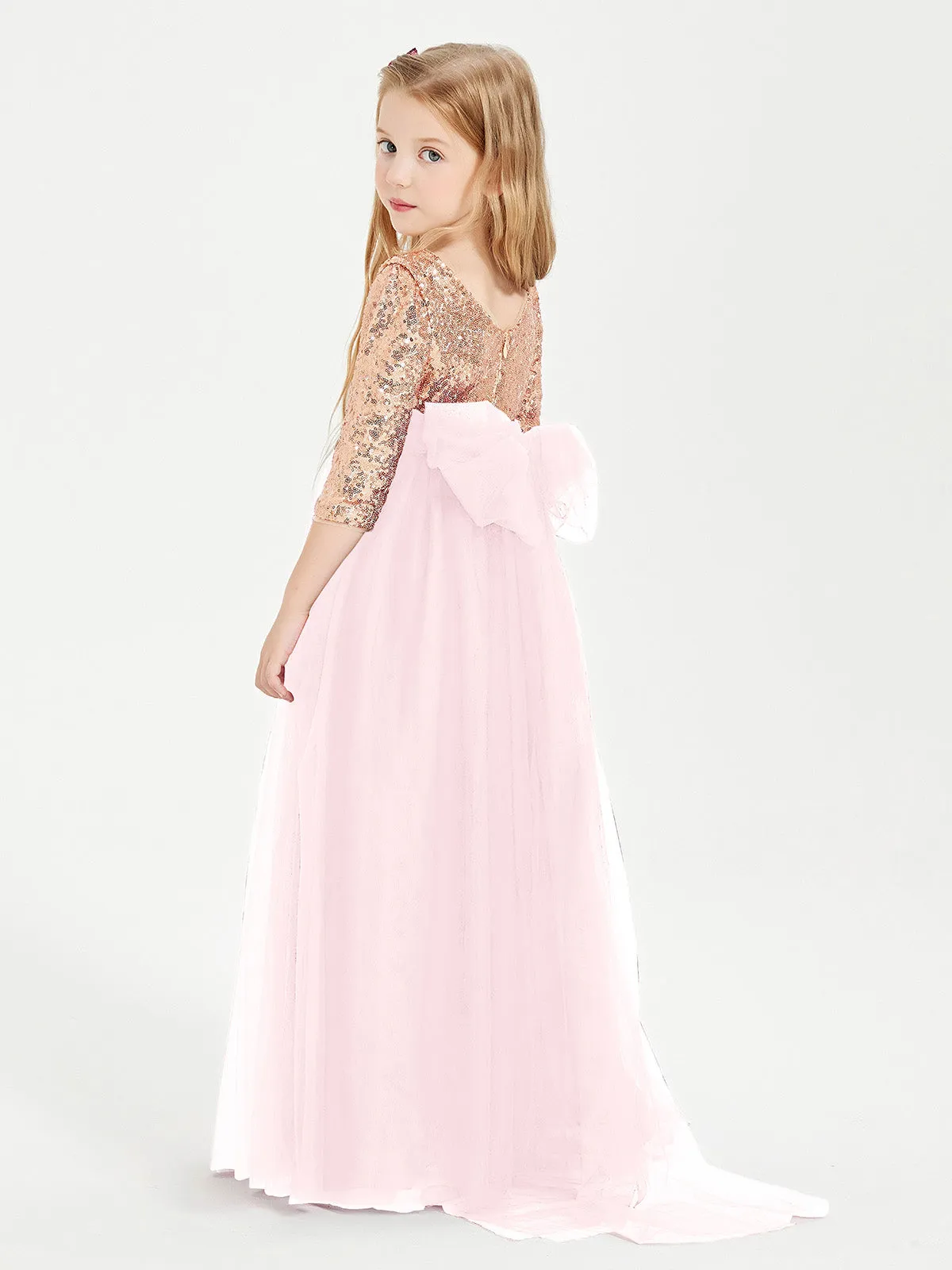 Glamorous Junior Bridesmaid Dresses Sequined Top Blushing Pink