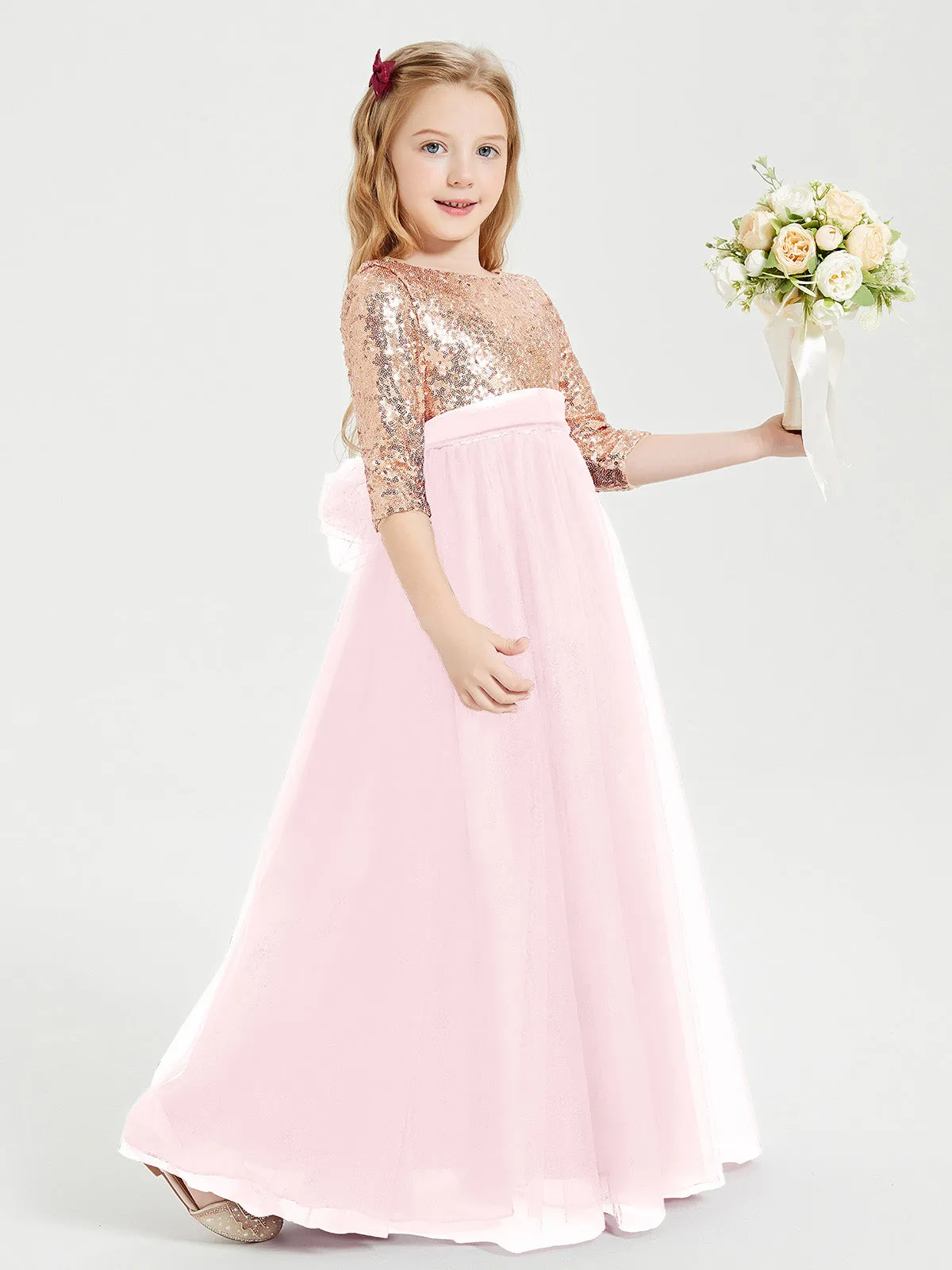 Glamorous Junior Bridesmaid Dresses Sequined Top Blushing Pink