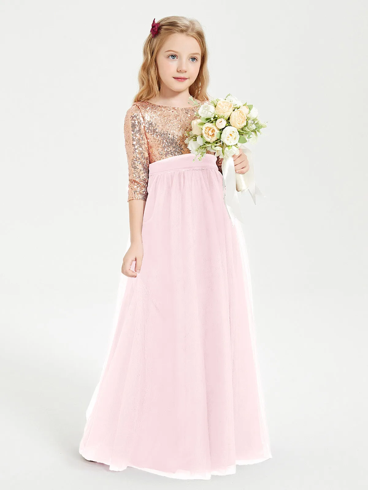 Glamorous Junior Bridesmaid Dresses Sequined Top Blushing Pink