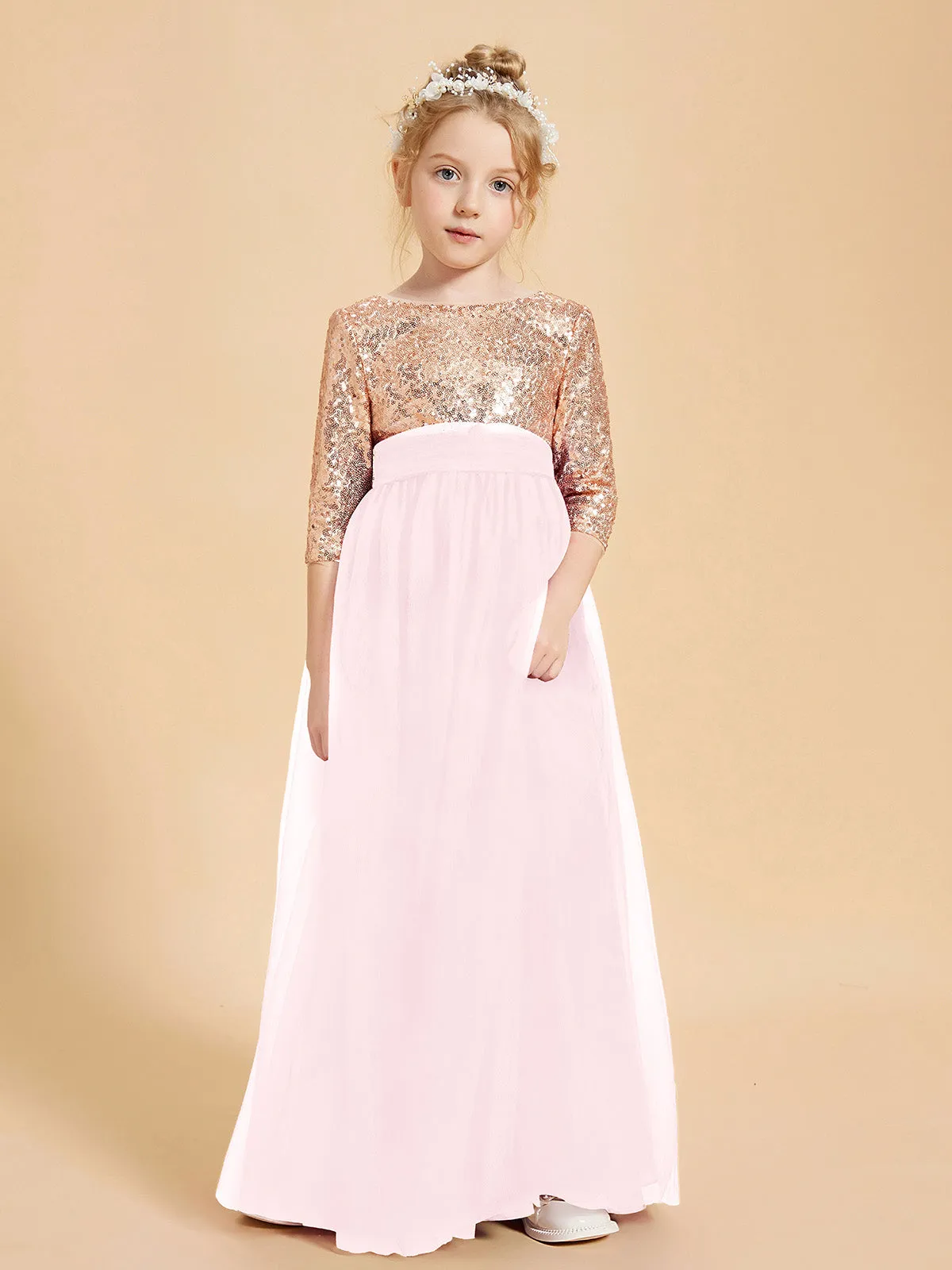 Glamorous Junior Bridesmaid Dresses Sequined Top Blushing Pink