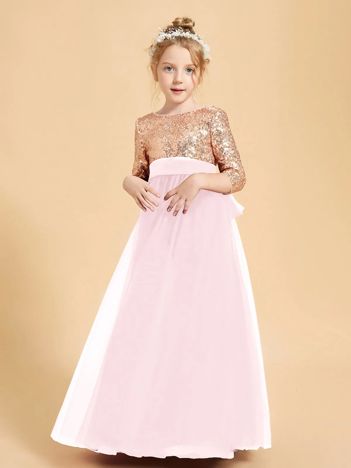 Glamorous Junior Bridesmaid Dresses Sequined Top Blushing Pink