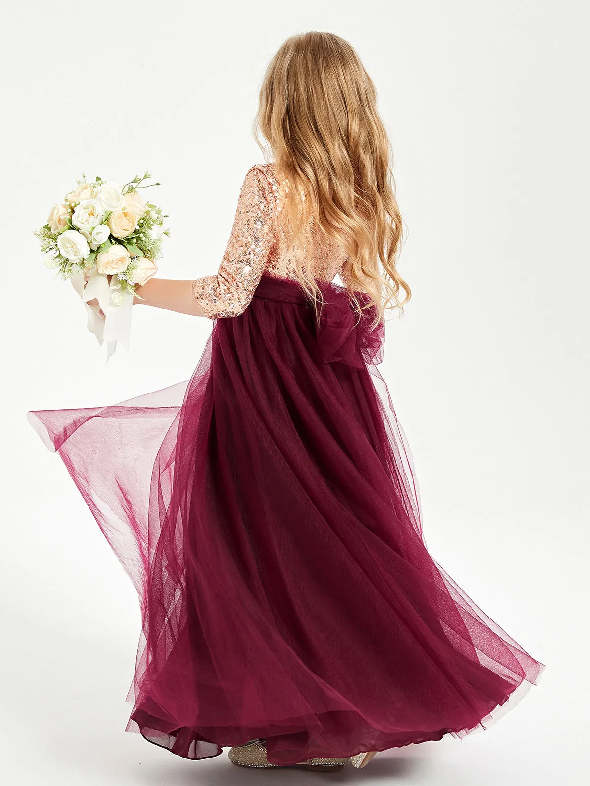 Glamorous Junior Bridesmaid Dresses Sequined Top Burgundy