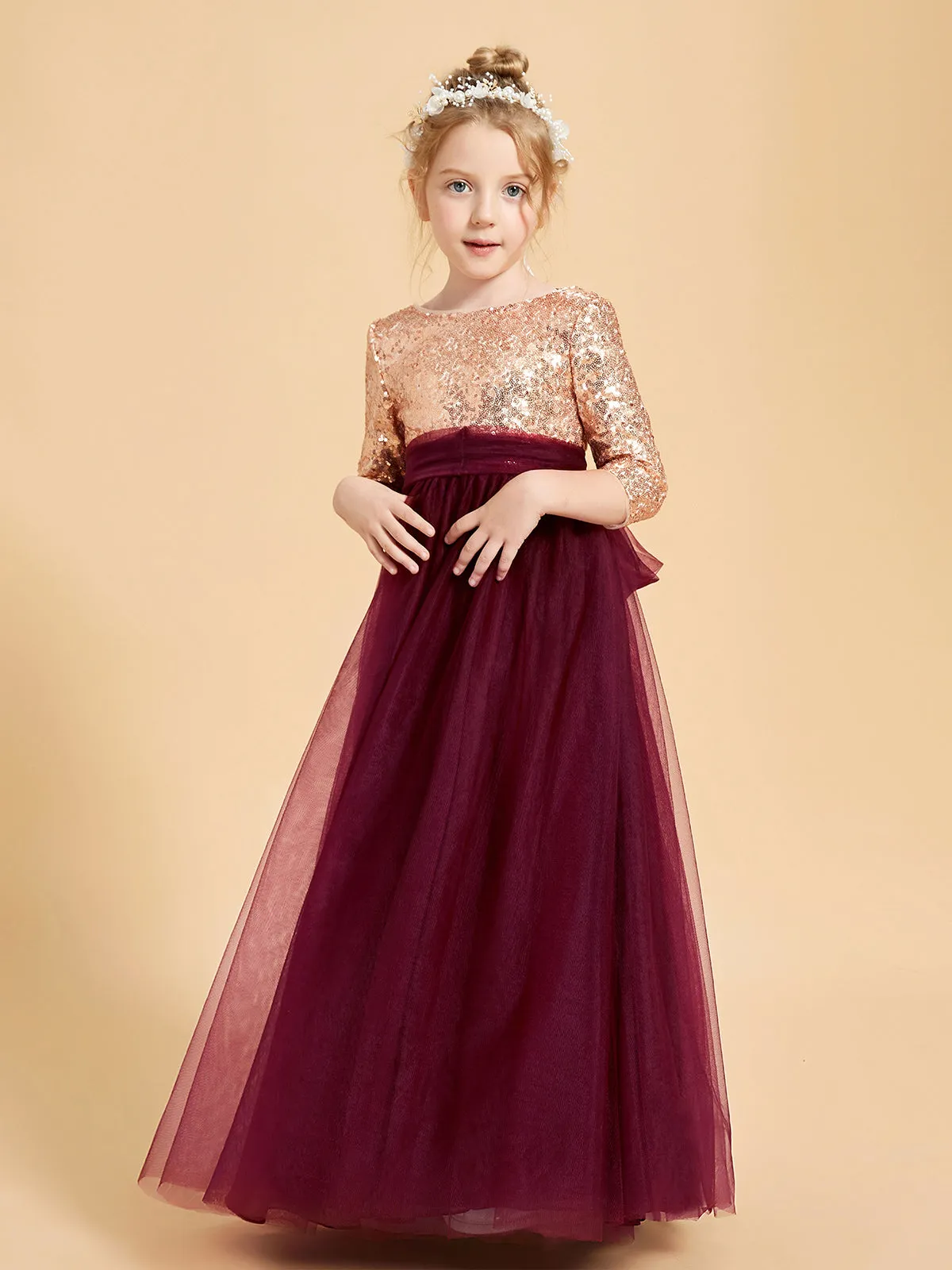 Glamorous Junior Bridesmaid Dresses Sequined Top Burgundy