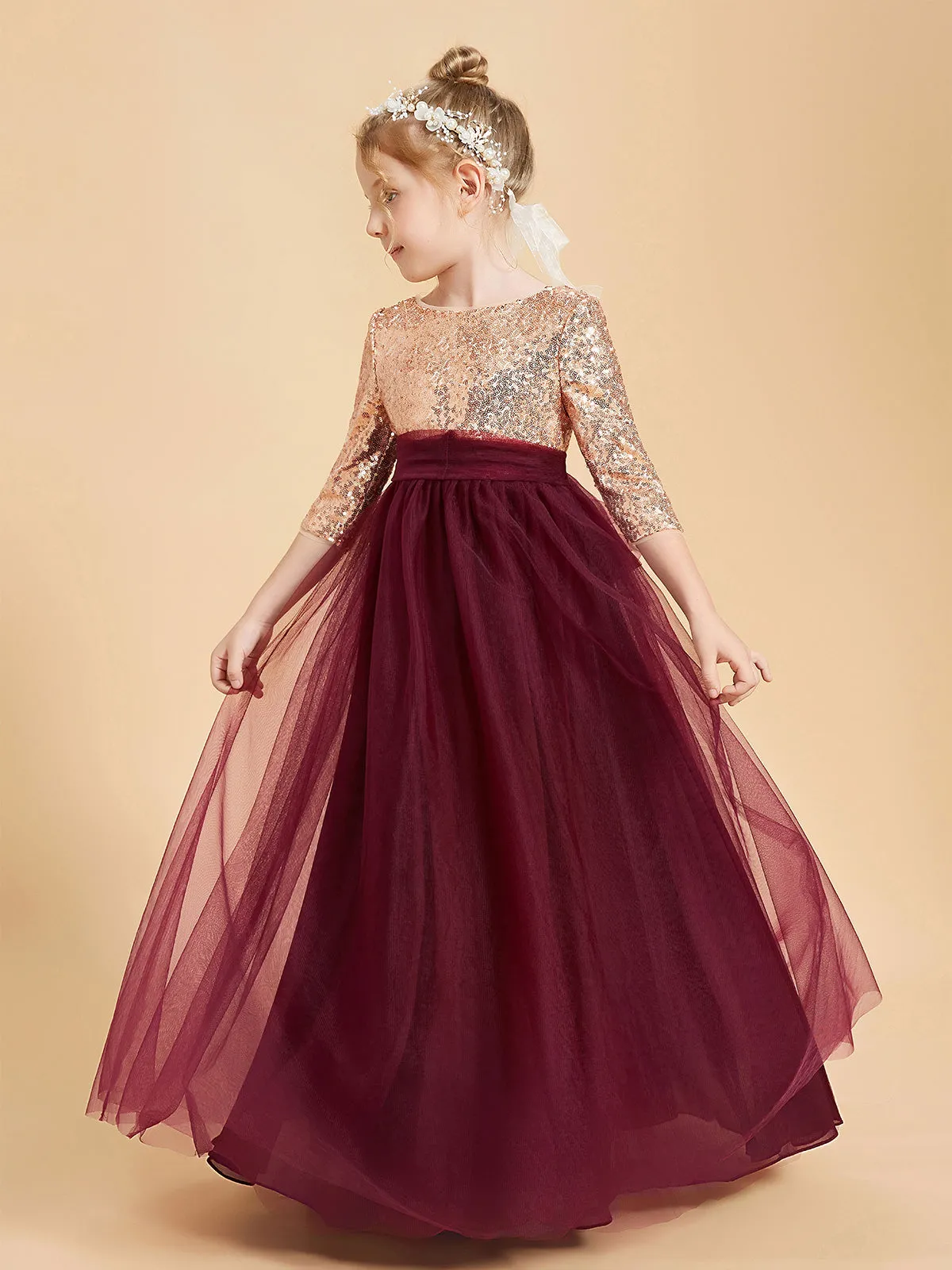 Glamorous Junior Bridesmaid Dresses Sequined Top Burgundy