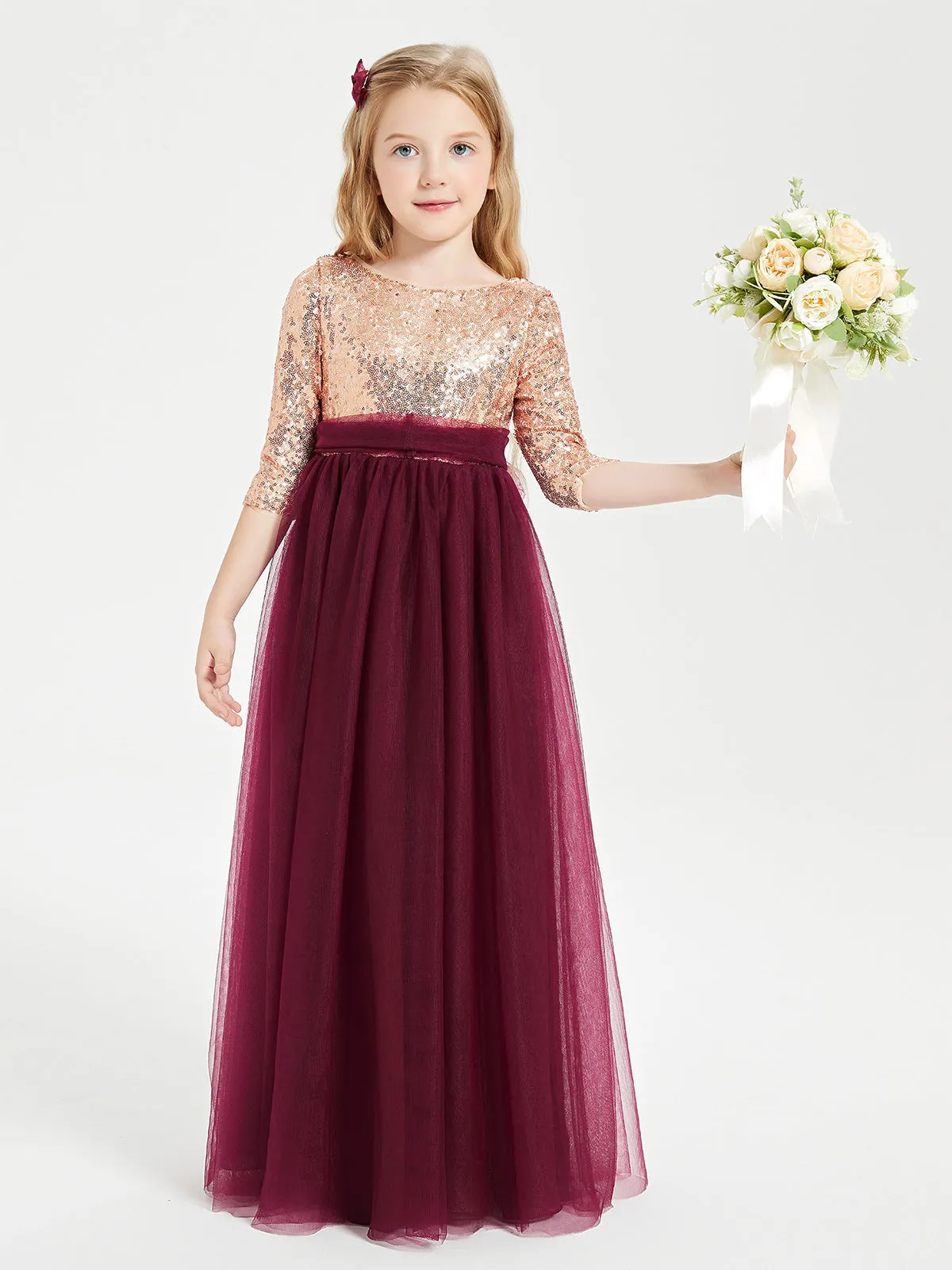 Glamorous Junior Bridesmaid Dresses Sequined Top Burgundy