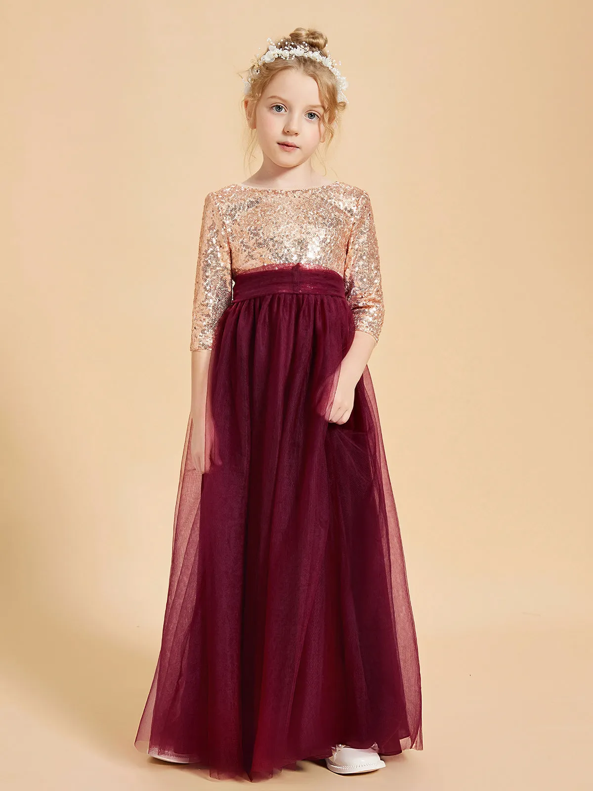 Glamorous Junior Bridesmaid Dresses Sequined Top Burgundy