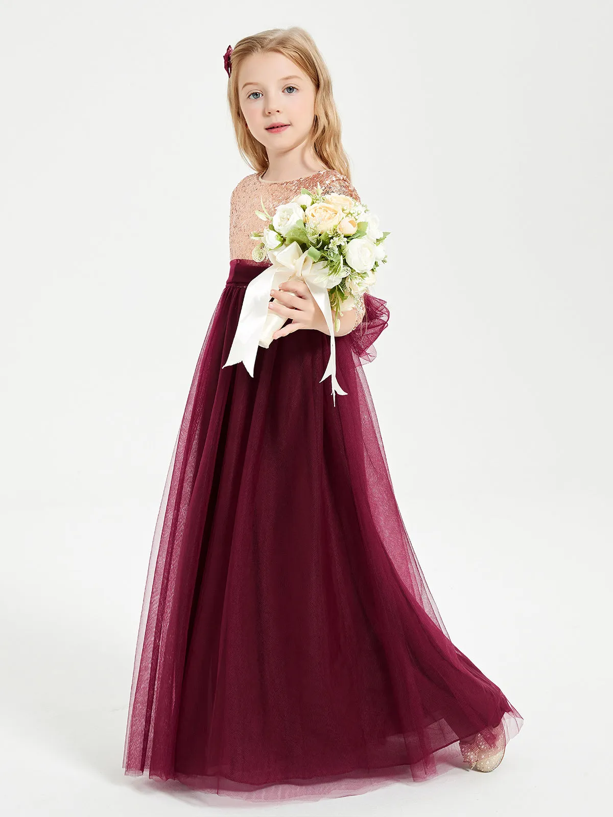 Glamorous Junior Bridesmaid Dresses Sequined Top Burgundy