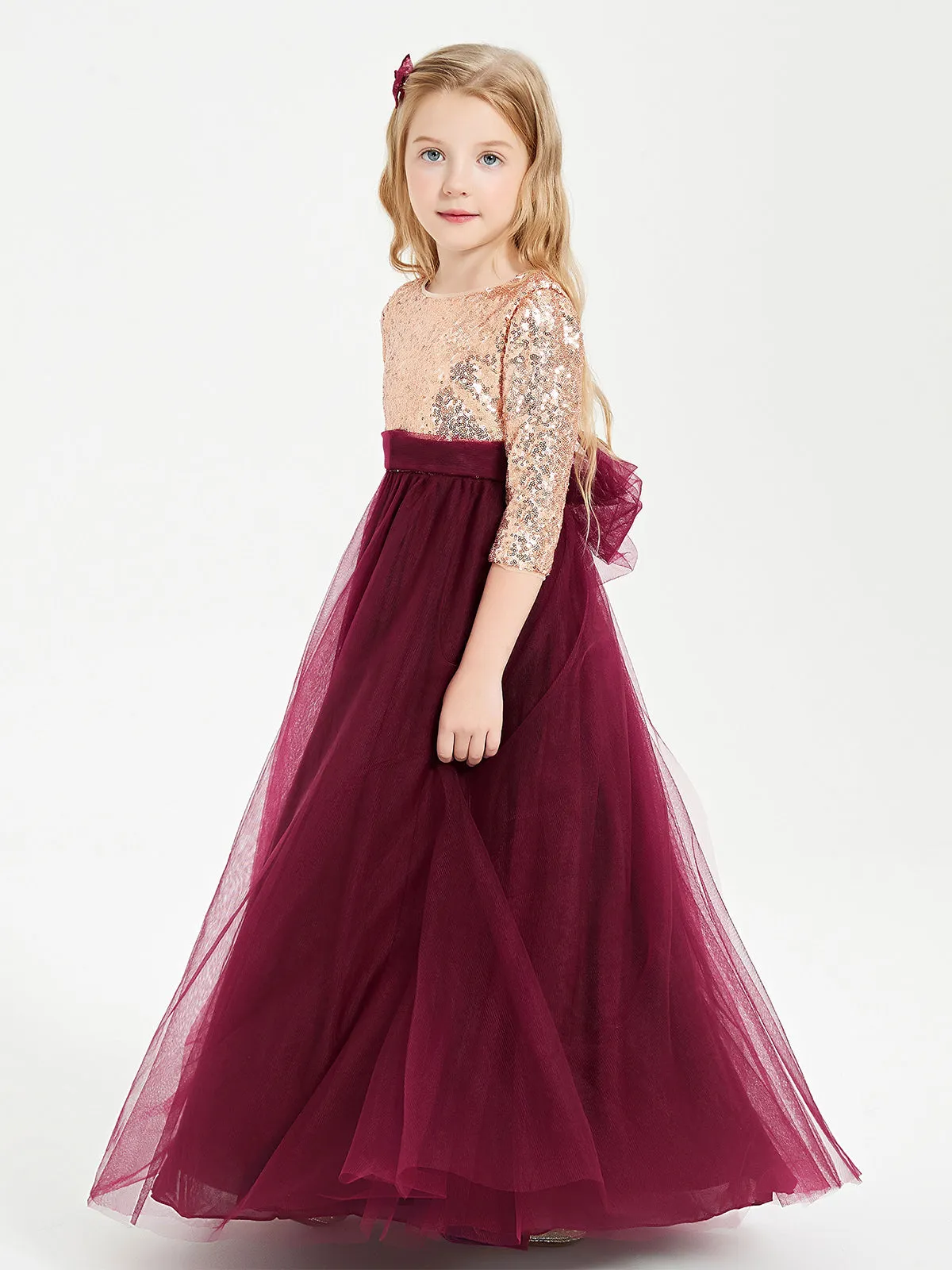 Glamorous Junior Bridesmaid Dresses Sequined Top Burgundy