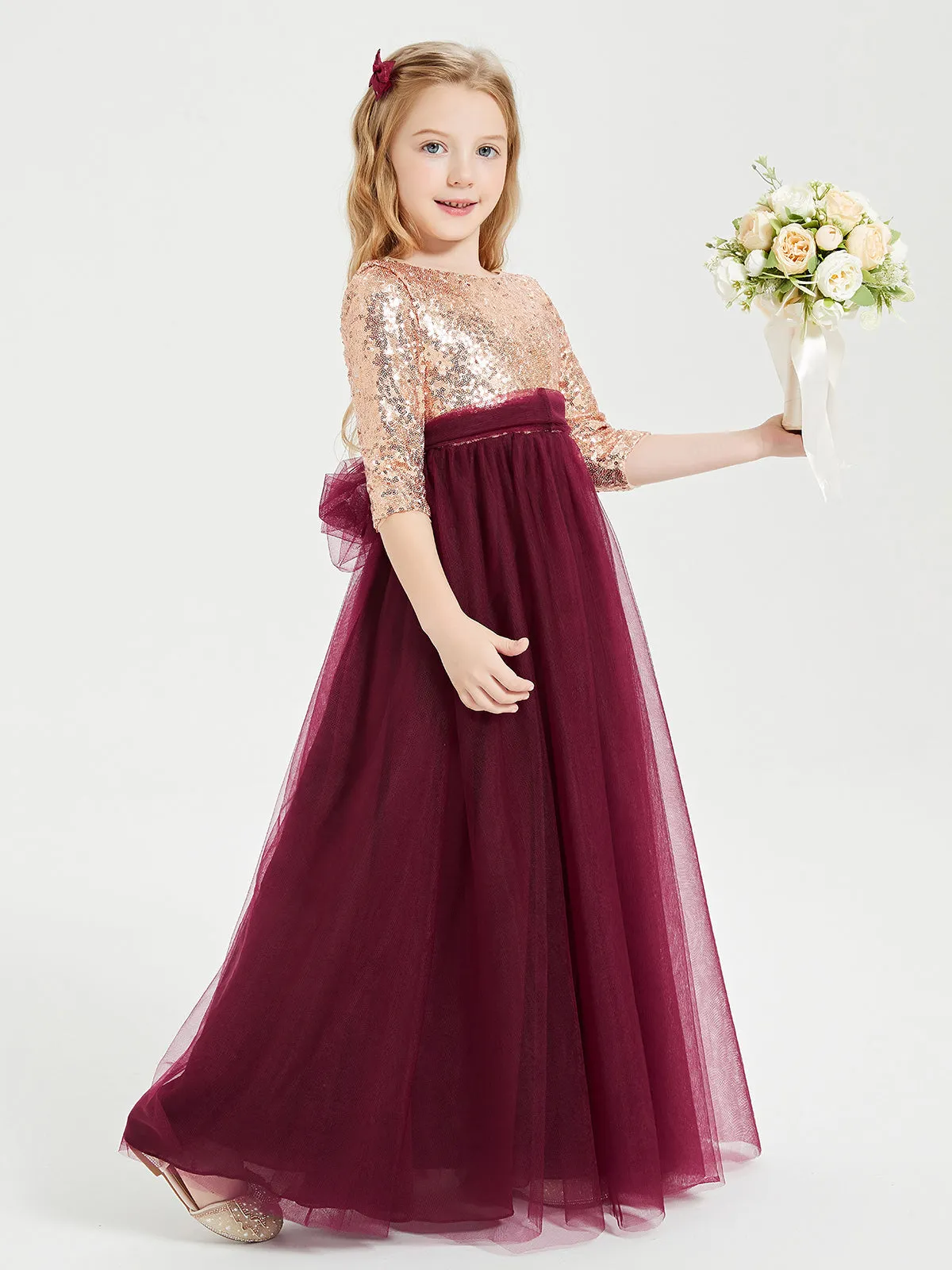 Glamorous Junior Bridesmaid Dresses Sequined Top Burgundy