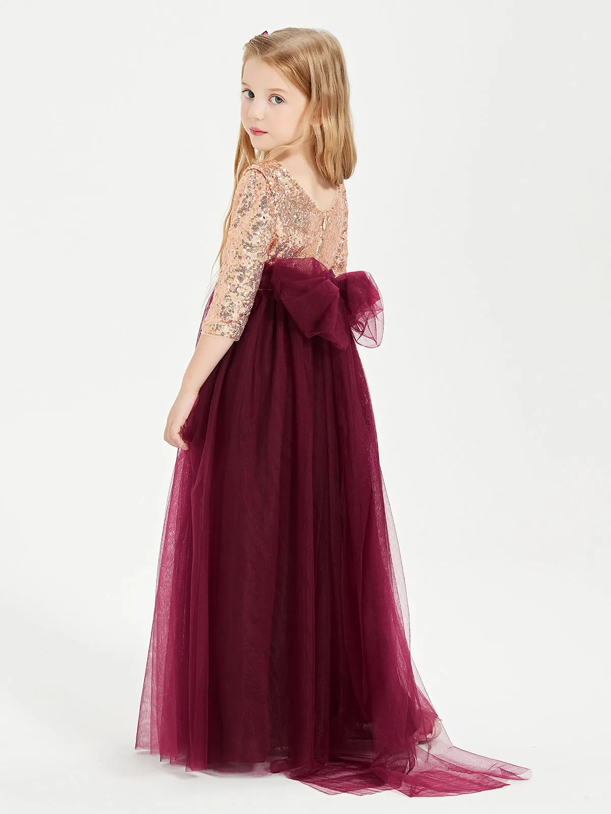 Glamorous Junior Bridesmaid Dresses Sequined Top Burgundy