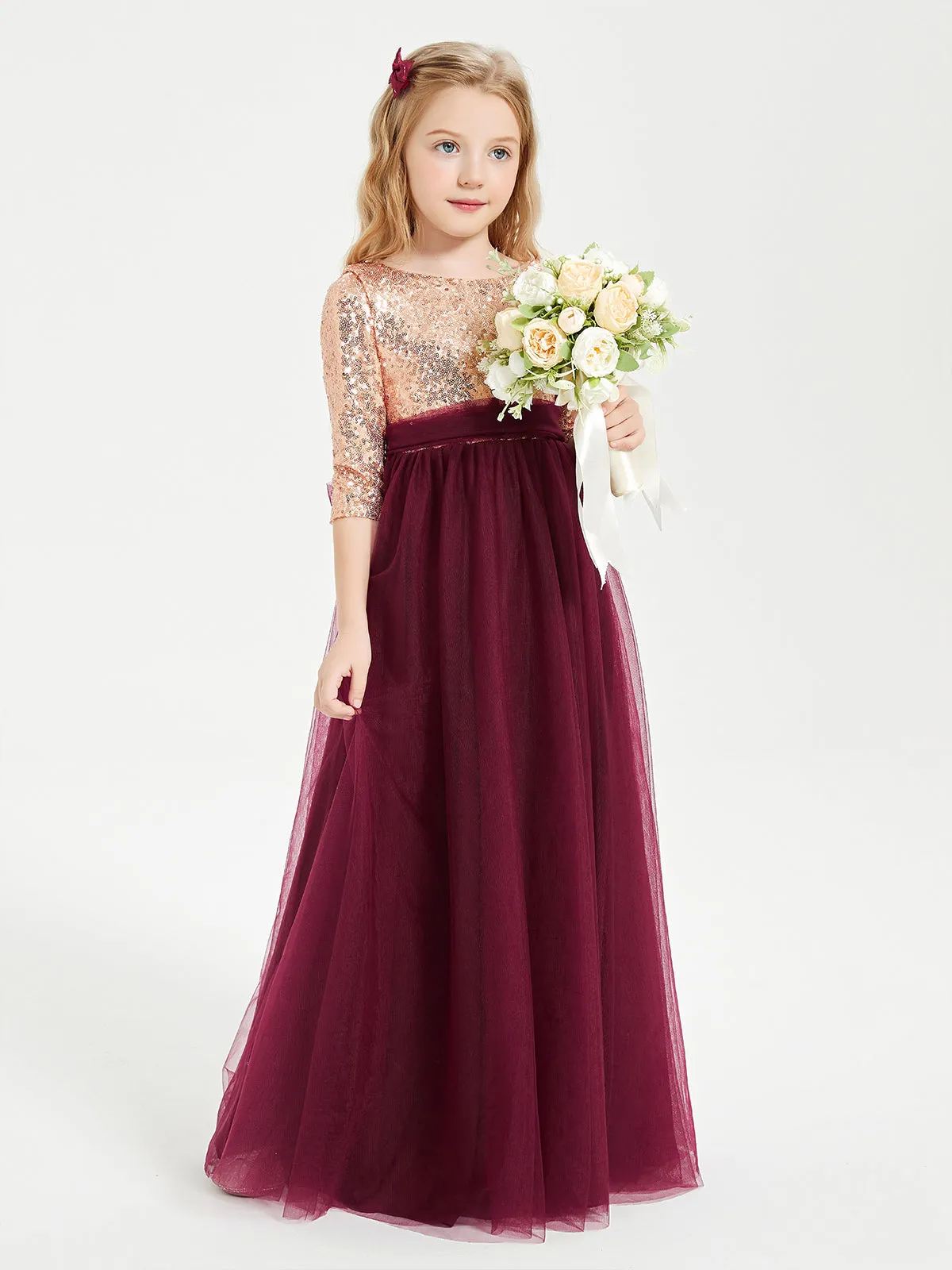 Glamorous Junior Bridesmaid Dresses Sequined Top Burgundy